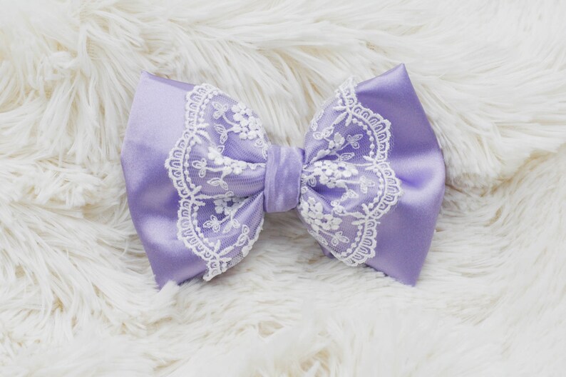 Pretty Light Purple And White Lace Hair Bow Chic Flower Girl Etsy