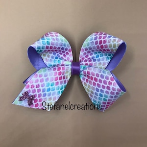 Jojo Siwa inspired bow, large mermaid purple bow with alligator clip for girls hair