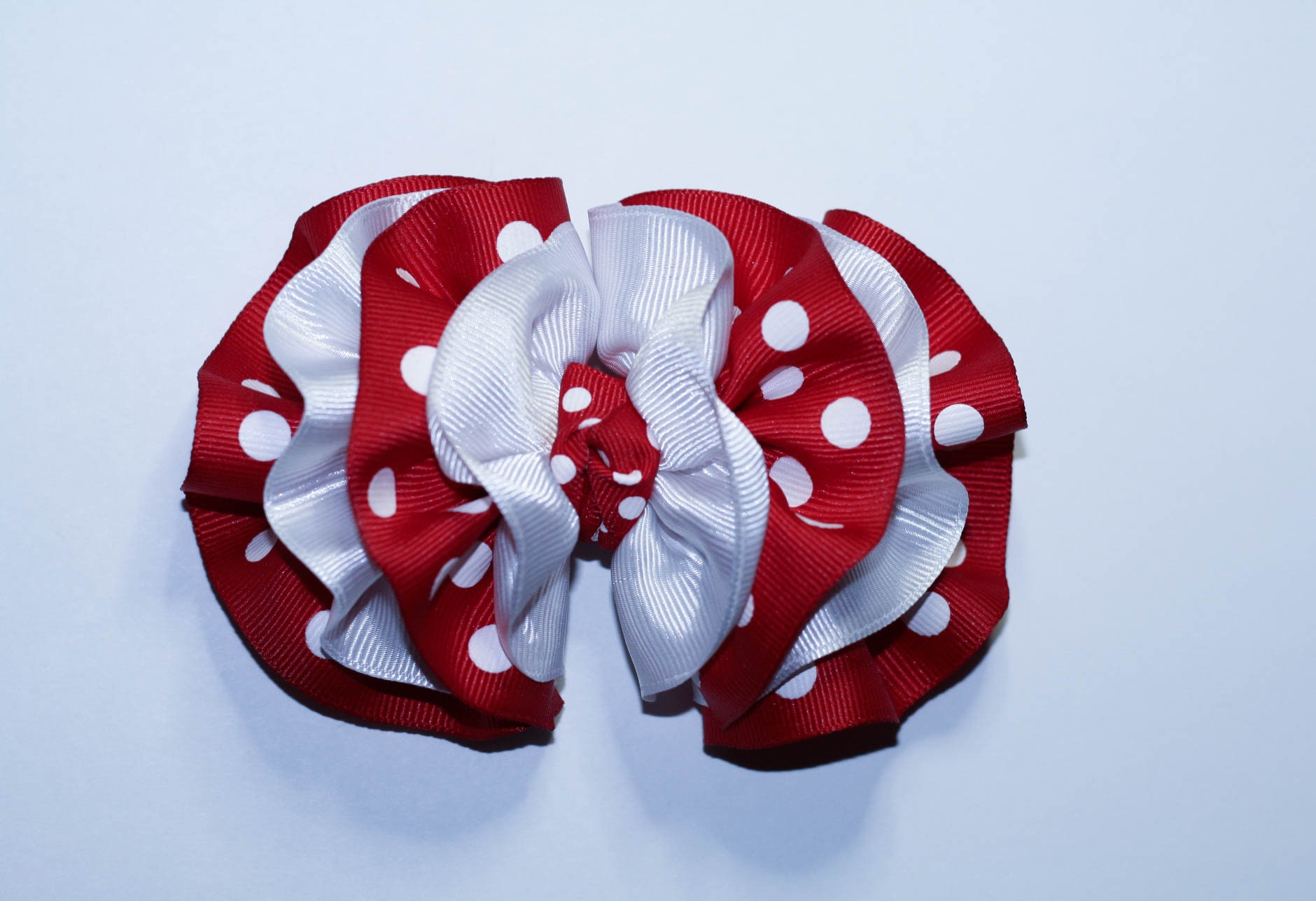 Ruffle Wavy Red and White Polka Dot Hair Bow With Barrette Clip as a ...