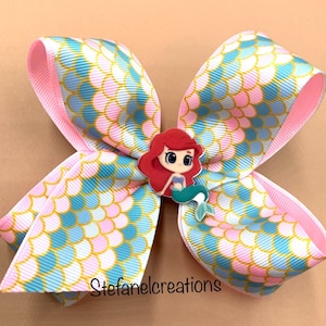 Jojo Siwa inspired bow, large pink mermaid design bow with alligator clip for girls hair