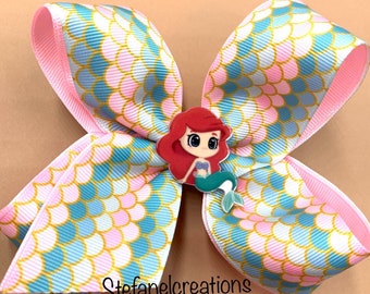Jojo Siwa inspired bow, large pink mermaid design bow with alligator clip for girls hair