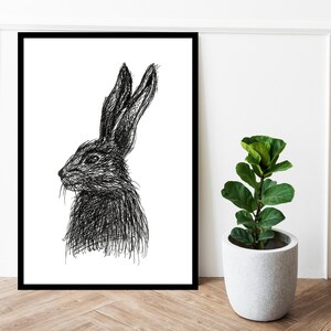 Rabbit Ink Art Hand Drawn Wall Decor Print - Ink Pen Wall Hanging Wildlife Nature Illustration - Animal Nature Art Print