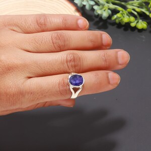 Tanzanite Gemstone Ring in 925 Sterling Silver | Handmade Round Blue Stone Ring | Boho Silver Ring for Women | Healing Jewelry Gift