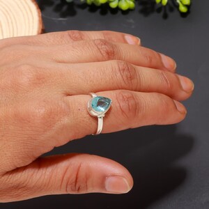 Blue Topaz Ring | 925 Sterling Silver Teardrop Gemstone Ring | December Birthstone | Handmade Silver Ring for Women | Dainty Promise Ring