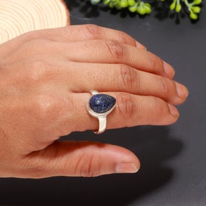 Teardrop Lapis Lazuli Ring | Handmade Sterling Silver Gemstone Ring | December Birthstone Ring | Boho Minimalist Statement Ring for Women