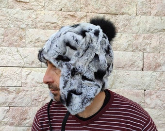 Rex rabbit hat with ears and pom pom