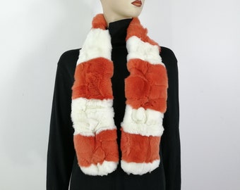 Rex rabbit fur scarf white orange