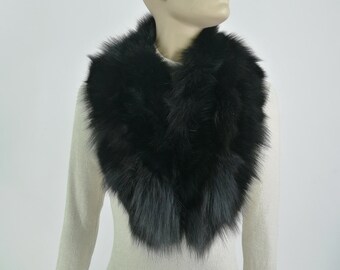 Black Fox Fur Scarf 25 Inch. 65cm Saga Furs Collar Wrap - Etsy