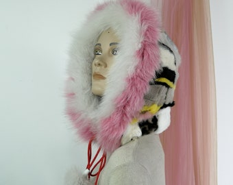 Rainbow fur hood rex rabbit fox