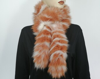 Real fox scarf white coral
