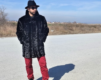 M / L / XL  / Black mink fur men coat