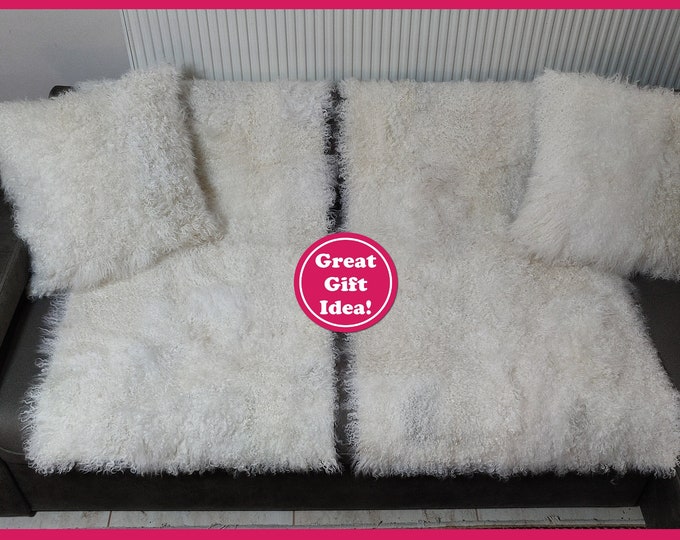 Featured listing image: Set of 2 throws and 2 pillow cases of white Mongolian sheep