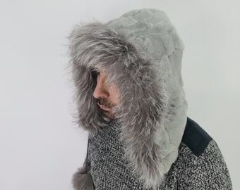Gray rex rabbit hood