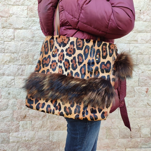 Animal print fur bag from antelope fur