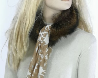Brown scarf or headband with fabric scarf