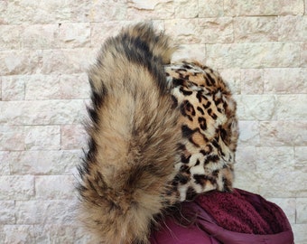 Animal print fur rabbit hood