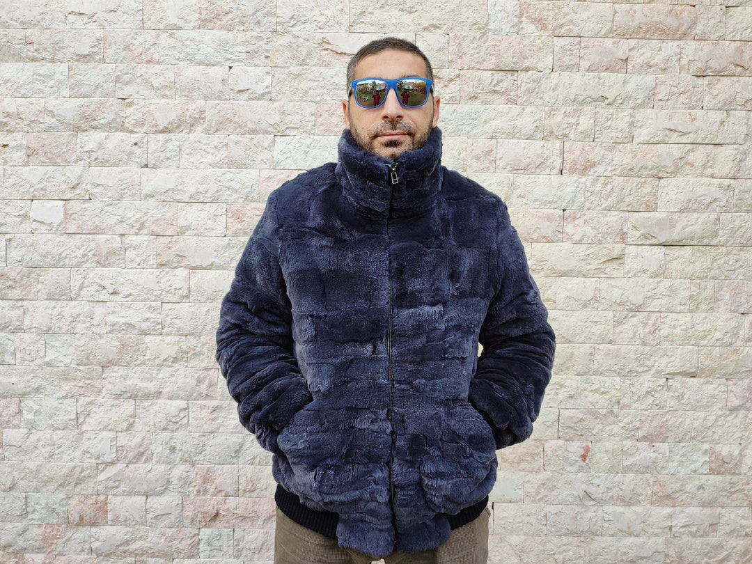L / Men Fur Coat Blue Rex Rabbit - Etsy