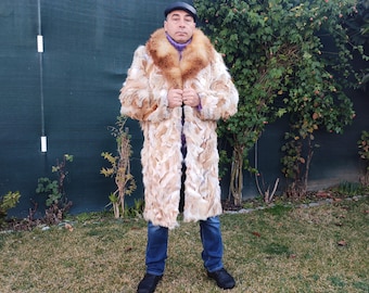 M / Coyote men coat with big fox collar