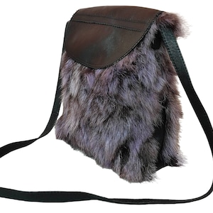 Fur and leather shoulder bag raccoon