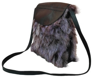 Fur and leather shoulder bag raccoon