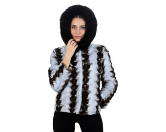 M / Hooded mink coat