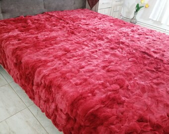 Luxury red bed cover of rex rabbit fur