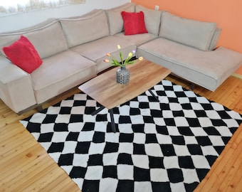 Black and white sheepskin fur carpet or throw