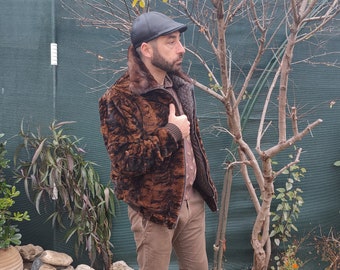 M / Brown mink fur men coat