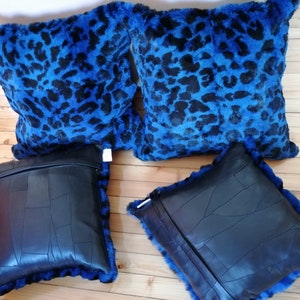 Fronhas de pele de coelho azul preto
