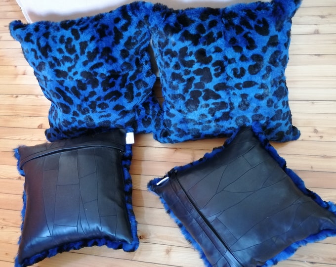 Featured listing image: Rabbit fur pillow cases blue black