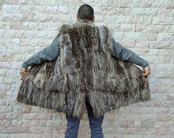 L / Sleeveless  men coat raccoon