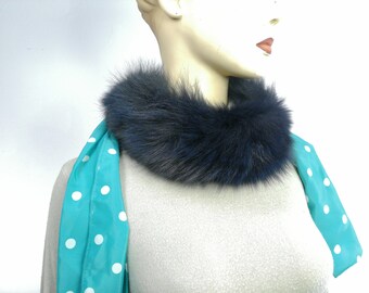 Blue fox scarf or headband with fabric scarf