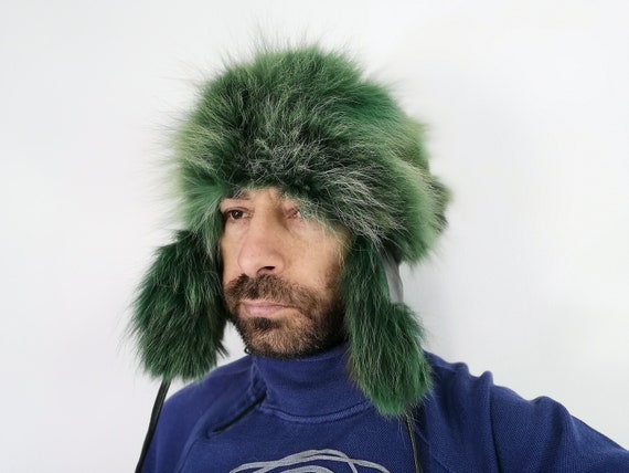 Green Fur Trapper Hat Fox Etsy