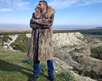L / Beaver men coat with hood