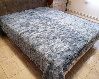 Luxury blue bed cover of rex rabbit fur