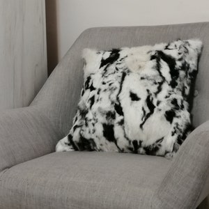 Black and white pillow cover rabbit leather
