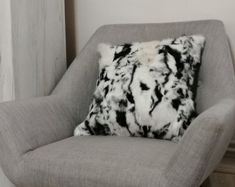 Black and white pillow cover rabbit leather