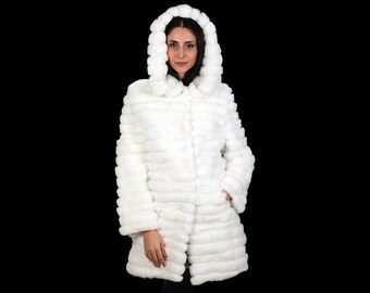 M / White rex rabbit with hood