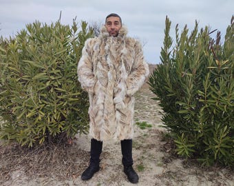 L-XL / Coyote men coat with big collar