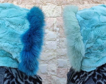 Rex rabbit hood with fox turquoise