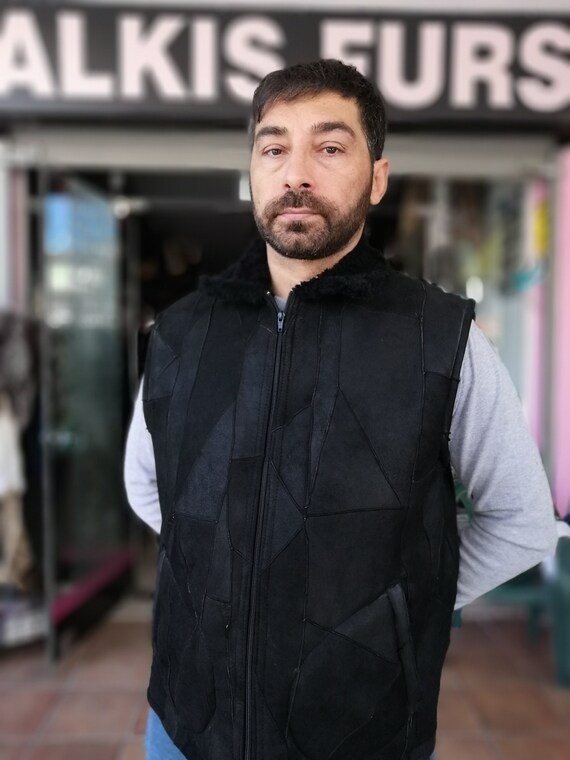Black sheepskin vest Clearance