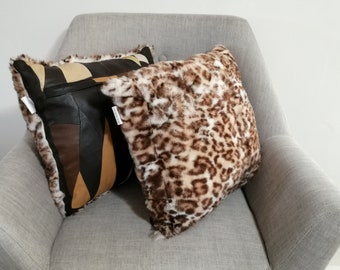 Set of 2 animal print  pillow covers rabbit - leather