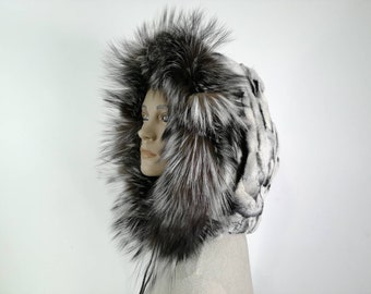 Real fur hood gray rex rabbit