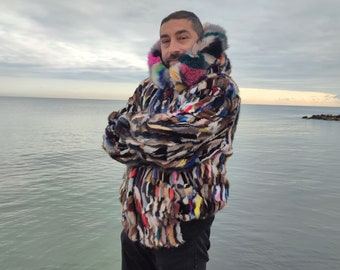 L / Multicolor mink fur coat for men