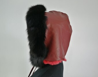 Leather fur hood