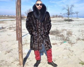 XXL / Brown mink fur men coat