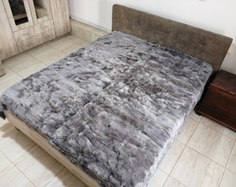 Luxury gray bed cover of rex rabbit fur
