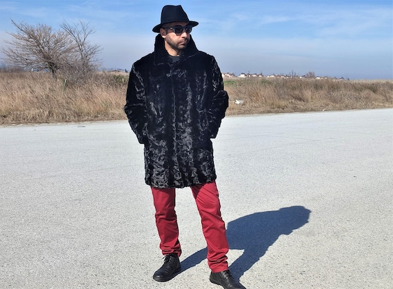 M / L / XL / ブラックミンクファーメンズコート - Etsy 日本