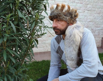 Real fur headband fox with tail