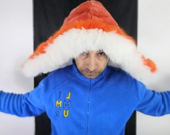 Double face fur hood white orange